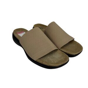 Vintage Y2K Square Toe Life Stride Comfort Stretchy Wide Strap Tan Sandals 8M